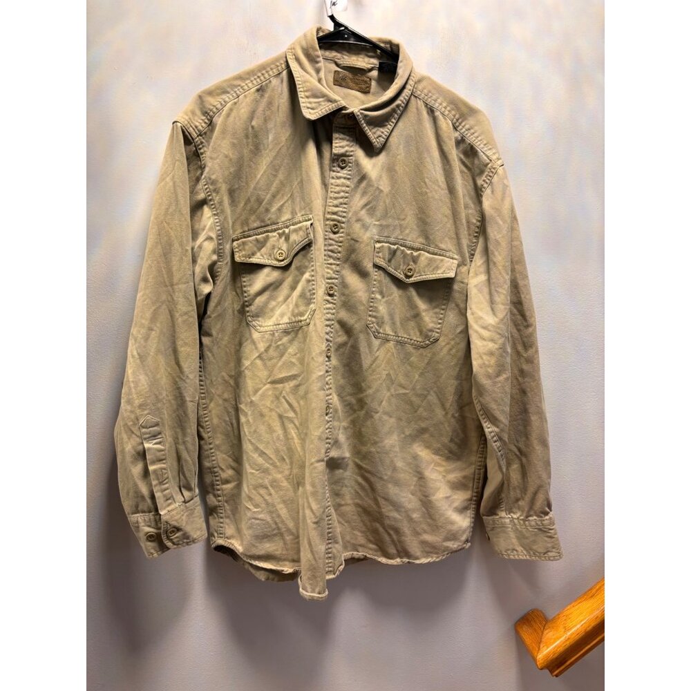 Faded Glory Mens LARGE‎ Oatmeal/Tan Long Sleeved 100% Cotton Shirt